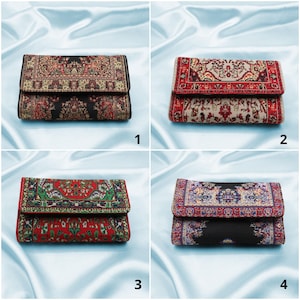 Bolsa de tecido vintage | Bolsa clutch com estampa de kilim | Bolsa de viagem feminina com design de tapete | Carteira feminina elegante e autêntica para presente de aniversário