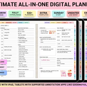 Digital Planner, all in one , Undated, iPad & Android Planner, GoodNotes Planner, Daily, Weekly, Monthly Planner, budget, fitness, finance,