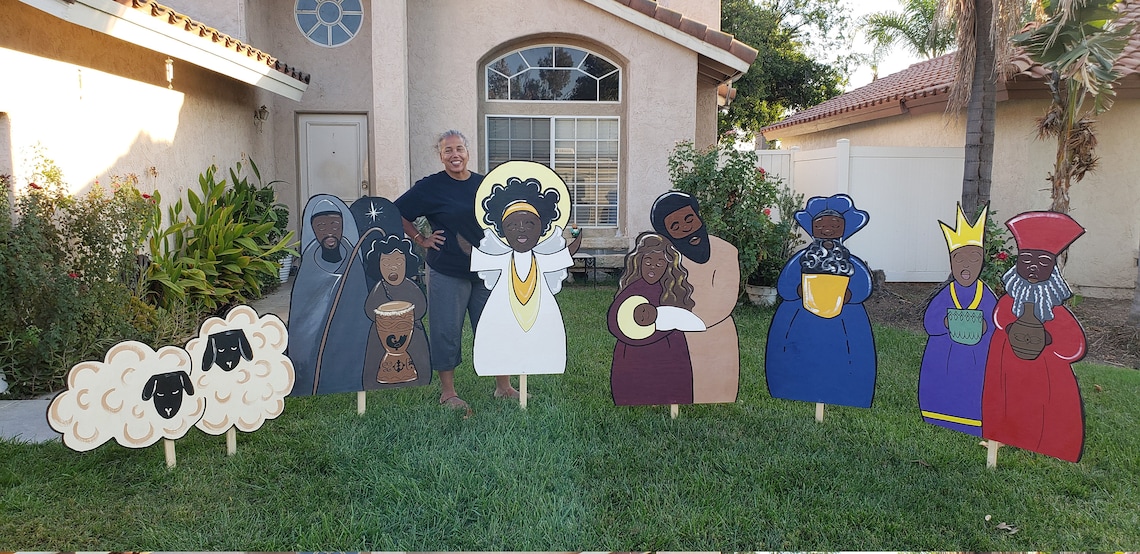 Black Nativity Set Yard Decorations Sets Wooden Etsy