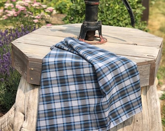 Blue, Gray, and Black Plaid Fabric: Woven Material by the Yard