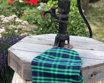 Green, Blue, and White Plaid Fabric: School Uniform & Decor
