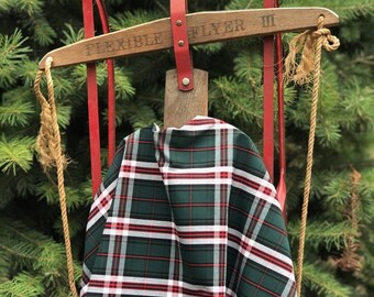 Classic Green White Red Woven Christmas Fabric, sold by the yard