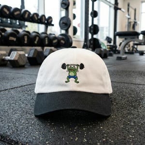 Weightlifting Frog Embroidered Hat, Gym Frog Baseball Cap, Fitness Frog Gift, Bodybuilding Toad Cap, Workout Frog, Gym Rat Gift
