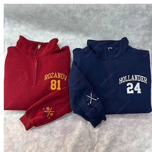 Hollanov Embroidered Quarter Zip Sweatshirt, Hollander Rozanov Hockey Romance, LGBT Fan Gift