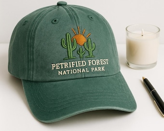Petrified Forest Embroidered Hat, Arizona Cactus Sunset Dad Cap, Desert Hiking Travel Souvenir, Southwest Nature Gift