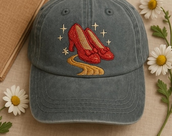 Ruby Slippers Embroidered Cap, Follow The Path Hat, Magical Sparkle Shoes Gift, Wizard Fan Accessory, Embroidered Wash Dad Cap,Fantasy Merch