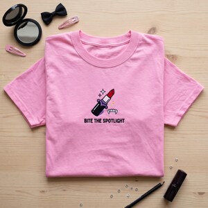 Embroidered Bite The Spotlight T-shirt, Vampire Lipstick Shirt, Gothic Makeup Tee, Pastel Goth Clothing, Edgy Glam Gift