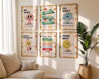 Retro Affirmation Posters for Classroom Wall Decor Positive Teacher Prints for Homeschool Kids Room or Daycare Digital Art Bundle