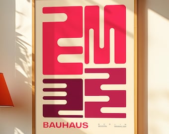 Czerwony Modernizm z połowy wieku Geometryczna sztuka ścienna | Nowoczesny plakat Bauhaus | Retro Minimalistyczny wydruk wystawowy | Neutralna sztuka ścienna do dekoracji domu