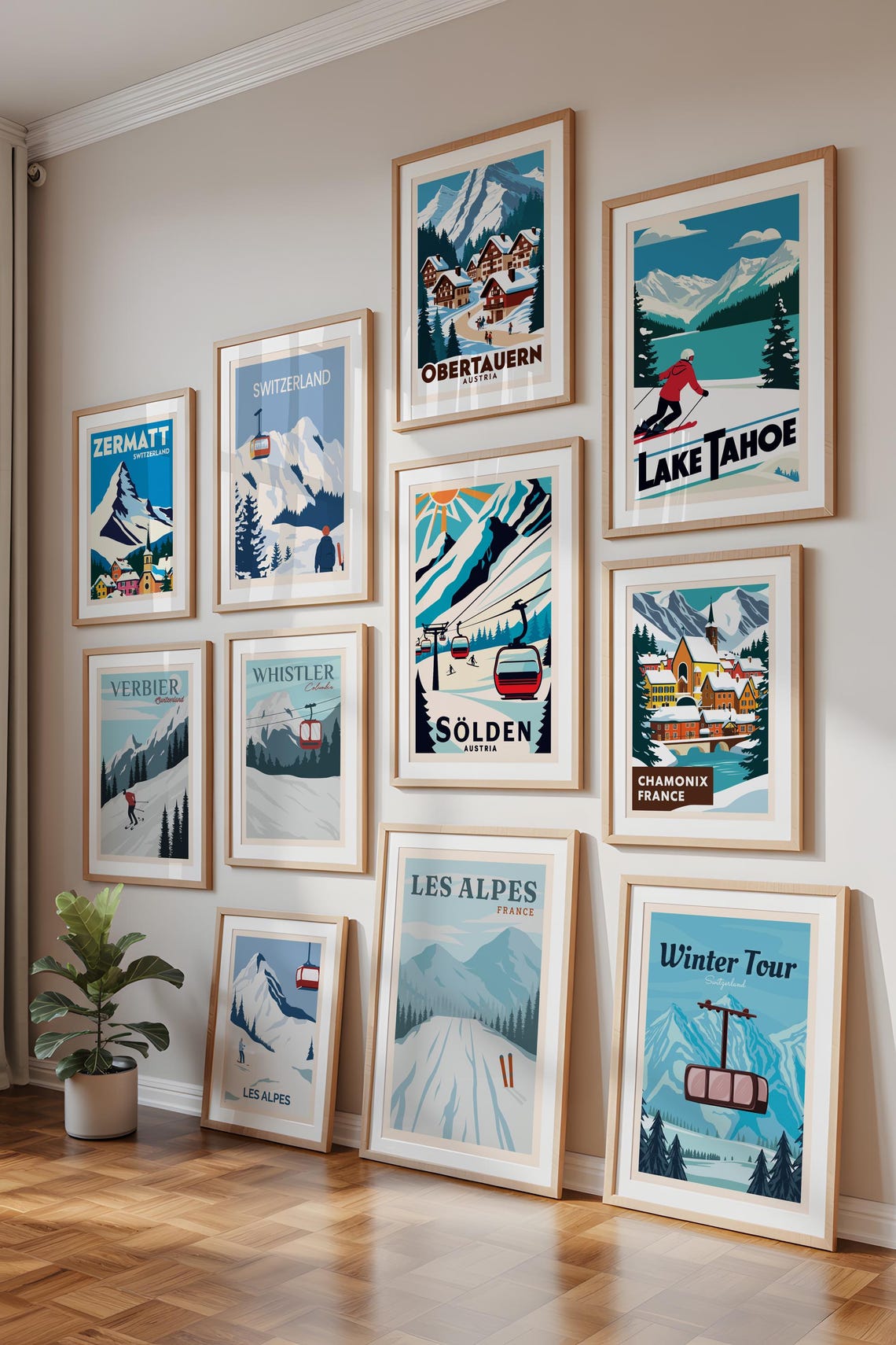 Vintage Ski Posters Bundle of 12 Retro Ski Lodge Wall Art Skiing Prints ...