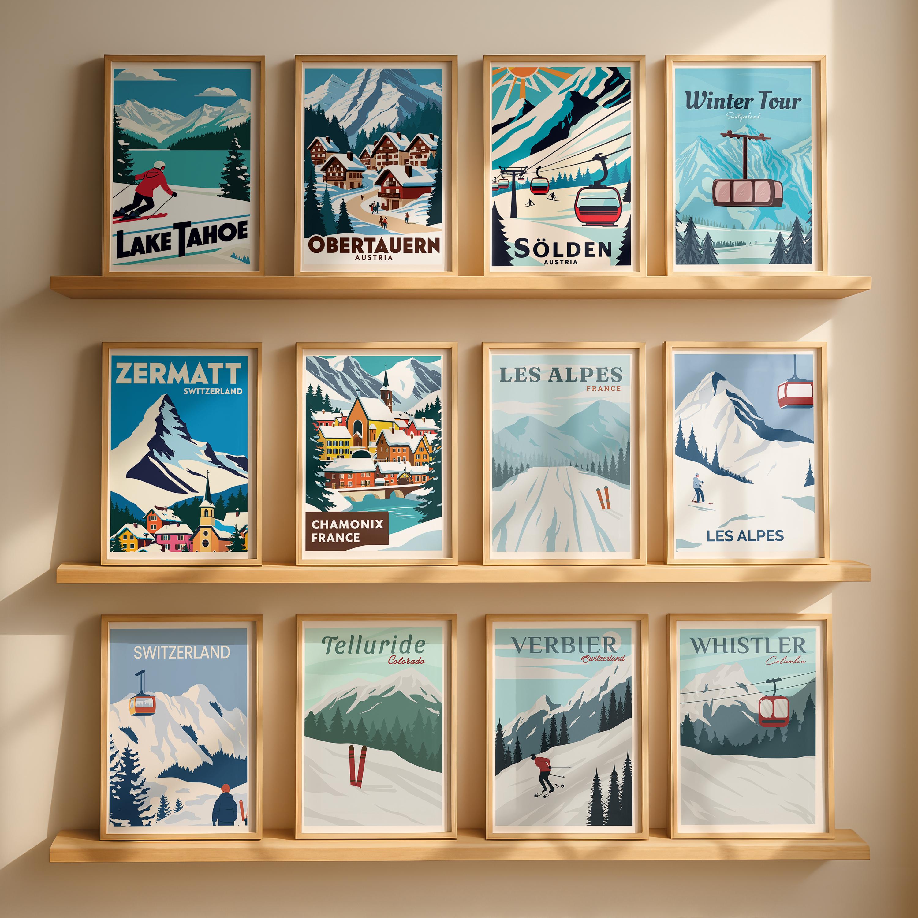 Vintage Ski Posters Bundle of 12 Retro Ski Lodge Wall Art Skiing Prints ...