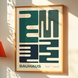 Green Mid Century Modernism Geometric Wall Art | Modern Bauhaus Poster | Retro Minimalist Exhibit Print | Home Decoration Neutral Wall Art