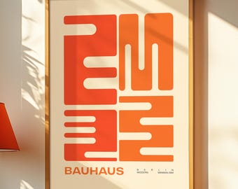 Pomarańczowy Mid Century Modernizm Geometryczny Sztuka Ścienna Nowoczesny Bauhaus Plakat Retro Minimalistyczny Wystawa Drukuj Dekoracja Domu Neutralna Sztuka Ścienna