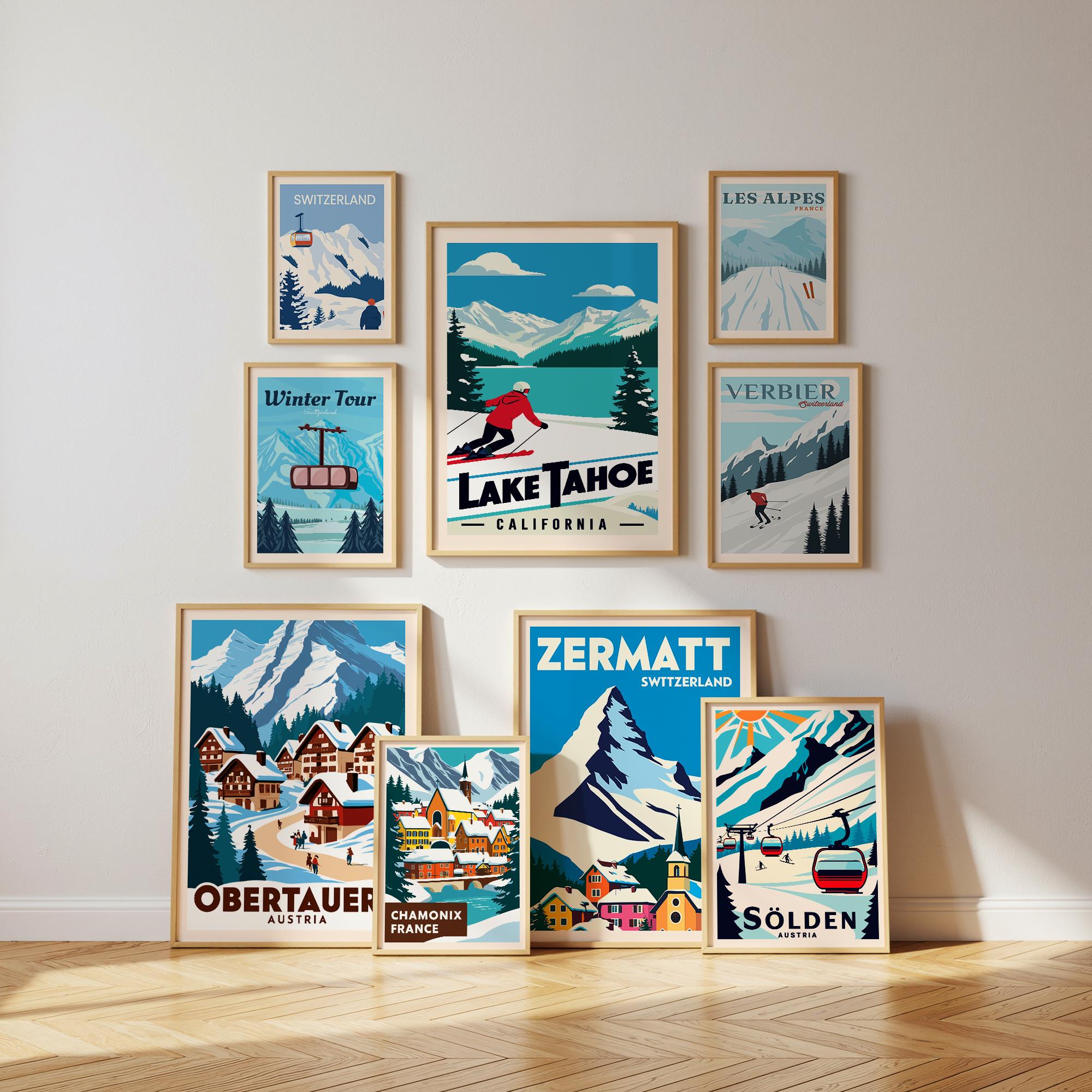 Vintage Ski Posters Bundle of 12 Retro Ski Lodge Wall Art Skiing Prints ...