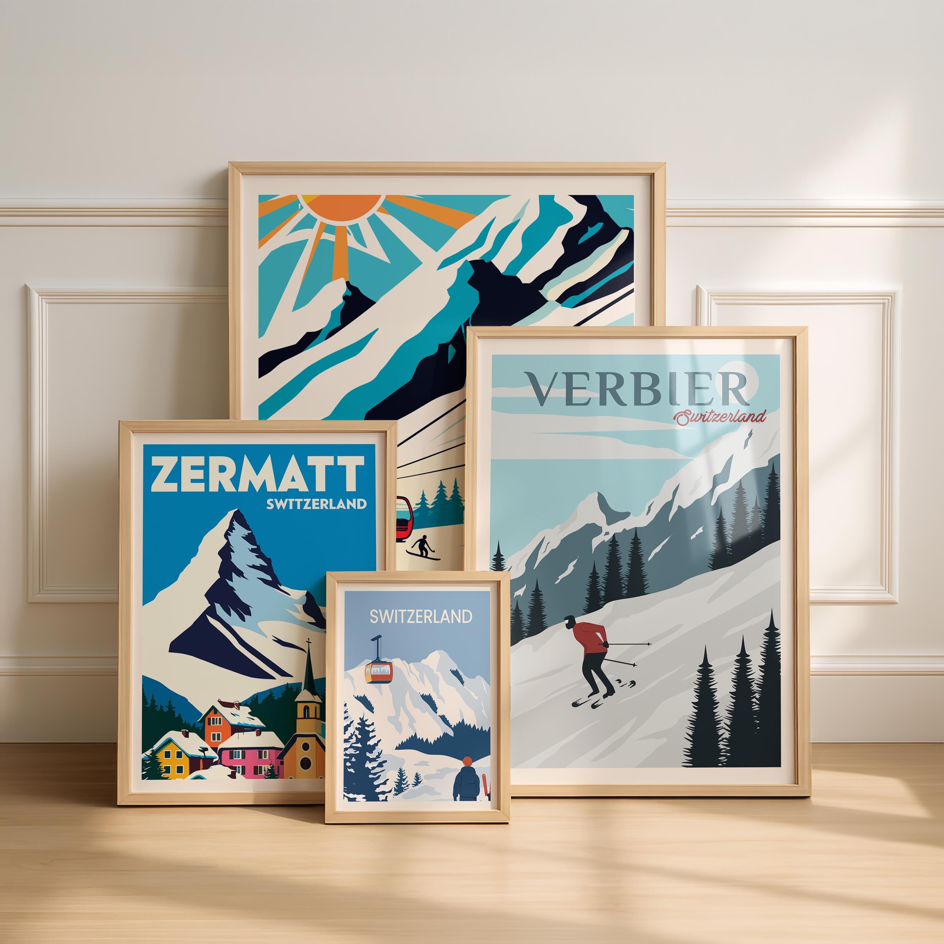 Vintage Ski Posters Bundle of 12 Retro Ski Lodge Wall Art Skiing Prints ...