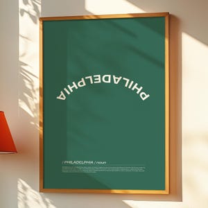 Philadelphia Definition Print | Modern City Wall Decor | Typography Poster | Green Backwards Philadelphia Wall Art | Minimal  Apartment Gift