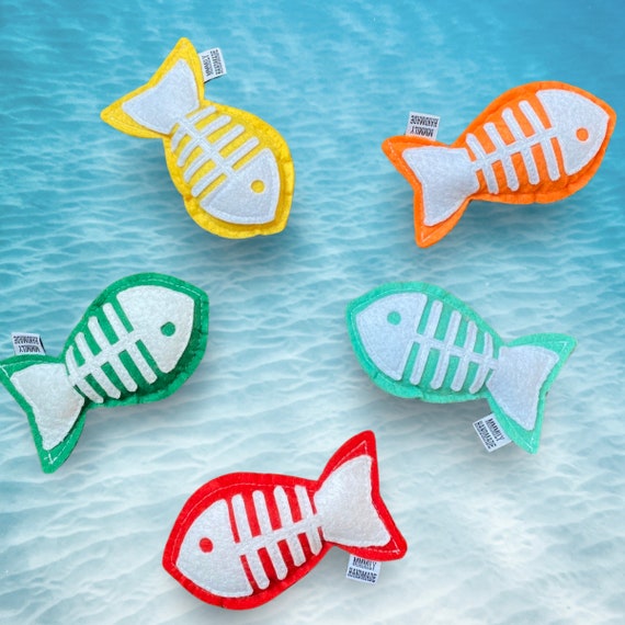 Peces fieltro juguete catnip, juguete de criatura marina, huesos