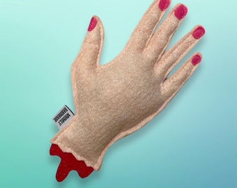 Severed Hand Catnip Toy: Spooky Felt Horror Gift