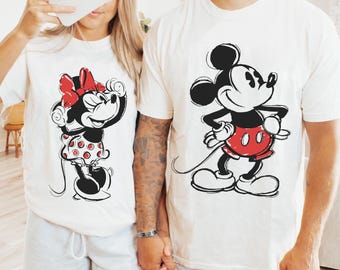 Camiseta retro de Mickey y Minnie de Disney, camiseta de Disneyworld, camiseta vintage de Mickey y Minnie para parejas, camiseta a juego de Disneyland para parejas