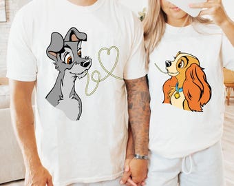 Cute Lady And The Tramp Spaghetti Couples Shirt, Disney Couple Valentine's Day Matching Shirt, Disneyland Couple Outfit, Disney Dogs Shirt