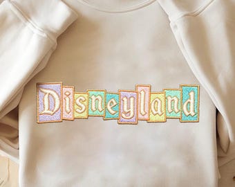 Disneyland geborduurd sweatshirt, retro Disneyland Castle-borduurwerk ronde hals, vintage Disney-overzichtsshirt, leuke trui cadeau parkreis