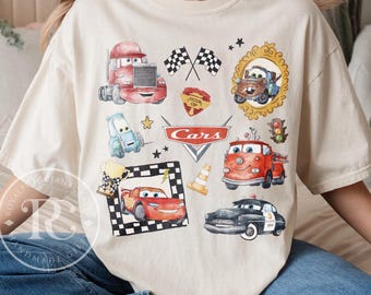 Retro Watercolor Coquette Bows Disney Cars Shirt, Lightning Mcqueen Mater Doc Hudson Sally Carrera Birthday Cars Family Disney Trip Shirt