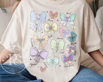 vintage Coquette noeuds aquarelle princesse Disney chemise, chemise Disney Aurora Ariel Belle Cendrillon Tiana, voyage Magic Kingdom Disneyland Girl