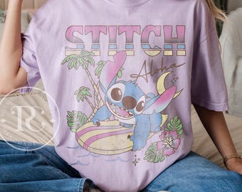 Vintage Díney Stitch Aloha Shirt, Tropic Surf Stitch Comfort Farben Shirt, Lilo & Stitch Shirt, Ohana bedeutet Familie, Disney Sommerferien