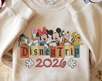 Sweat brodé voyage Disney personnalisé, pull de vacances Disney personnalisé, cadeau de voyage familial assorti Disney World 2026, col rond WDW