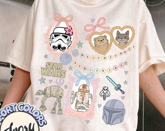 Retro kokett Disney Star Wars Shirt, Schleifenästhetik R2D2 ATAT Ewok T-Shirt Disney Trip Shirt, Disneyworld Star Wars T-Shirt, Kawaii Galaxy T-Shirt Geschenk