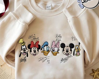 Camiseta de cuello redondo bordada con las firmas de Mickey y sus amigos, camiseta bordada de Disney World, camiseta de Disneyland, camiseta de Mickey y compañía de Disney, viaje a Disney