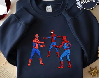 Spider Pointing Meme Embroidered Sweatshirt, Funny Matching Spider Crewneck, Retro Embroidery Spider Meme Shirt, Cute Spidey Gift Pullover