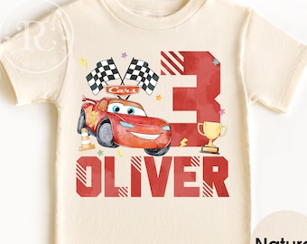 Camiseta de cumpleaños personalizada de Rayo McQueen, cumpleaños de Cars para niños pequeños, camiseta personalizada de coche de carreras, camiseta de 3.er cumpleaños, atuendo de fiesta de Cars