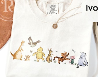 Camiseta retrô do Ursinho Pooh e seus amigos, camiseta do Ursinho Pooh da Disney, camiseta do Pooh e companhia, camiseta do Ursinho Pooh, camiseta da Família Disney, viagem à Disney