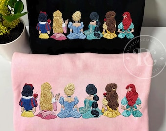 Embroidered Disney Princess Sweatshirt, Vintage Princess Embroidery Sweater, Magical Land Embroidery Shirt, Princess Family Embroidery Shirt