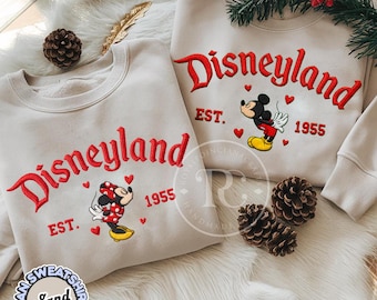 刺繍入りミッキー＆ミニー ディズニーランド バレンタイン スウェットシャツ、ディズニー バレンタイン カップル スウェットシャツ、マジカルランド バレンタイン 刺繍入りパーカー