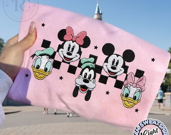 Sudadera bordada a cuadros retro de Mickey y sus amigos, suéter bordado de Mickey, camiseta de Disneyland, camiseta de Disneyworld, vacaciones familiares