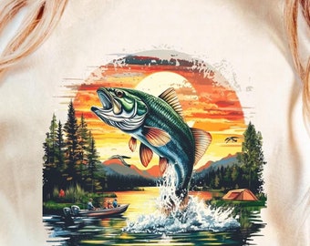 Jumping Bass Fish Clipart - Transparent Background PNG Digital Download