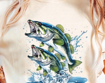 Jumping Bass Fish Clipart - Transparent Background PNG Digital Download