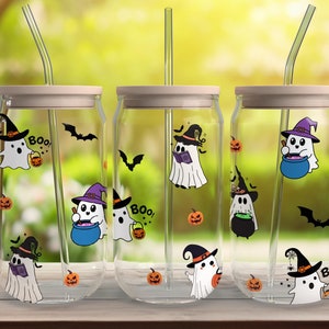Halloween Ghost 16oz Libbey Glass Can Wrap | Spooky Season Wrap SVG | Pumpkin & Ghost Design | Sublimation Glass Wrap | Halloween Cup Wrap