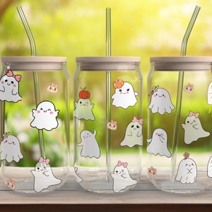 Halloween Dancing Ghost 16oz Libbey Glass Can Wrap, Spooky Season Wrap SVG,PNG,DXF | Pumpkin & Ghost Design Sublimation Glass Wrap Halloween