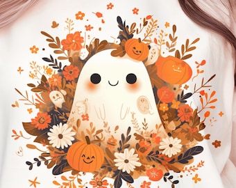 Halloween Cute Ghost PNG Bundle  Flower Ghost PNG Autumn sublimation design fall png Bougie ghost png  Trending Watercolor T-Shirt designs
