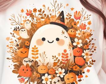 Hatty Cute Ghost PNG Halloween clipart Spooky ghost PNG Autumn sublimation design fall png ghost png  Bestseller Png Watercolor sublimation.