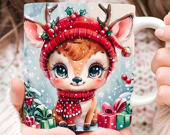 3D Christmas Deer Mug Wrap Sublimation Designs | 11oz & 15oz Coffee Mug ...