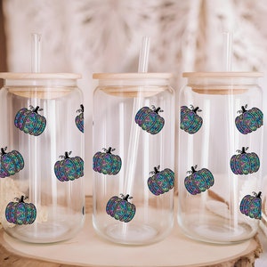 Halloween Pumpkin 16oz Libbey Glass Can Wrap PNG | Spooky Season Wrap SVG, DXF | Pumpkin Design | Sublimation Glass Wrap  Halloween Cup Wrap