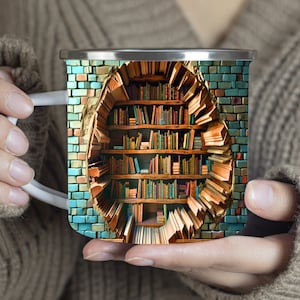 3D bookshelf mug wrap 3D book mug wrap sublimation design PNG 3D book lover  11oz 12oz 15oz Coffee Mug Wrap Mug design Png digital download.