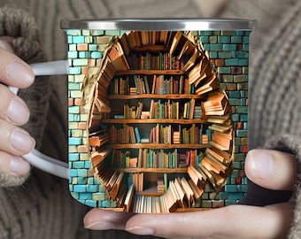 3D bookshelf mug wrap 3D book mug wrap sublimation design PNG 3D book lover  11oz 12oz 15oz Coffee Mug Wrap Mug design Png digital download.