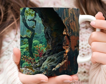 Taza con diseño de bosque 3D PNG: Diseño de sublimación para amantes de la naturaleza (descarga digital)