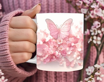 3D floral flower butterfly mug wrap PNG Digital Download sublimation design Pink Flower butterfly mug wrap Beautiful mug wrap 3D mug wrap