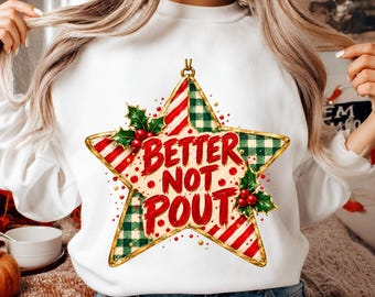 Better Not Pout Christmas PNG, Retro Preppy Holly Plaid Design, Funny Christmas Saying Shirt Sublimation, Digital Download
